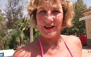 AuntJudysXXX  Horny Mature Cougar Mrs Molly Sucks Your Cock by the Pool POV